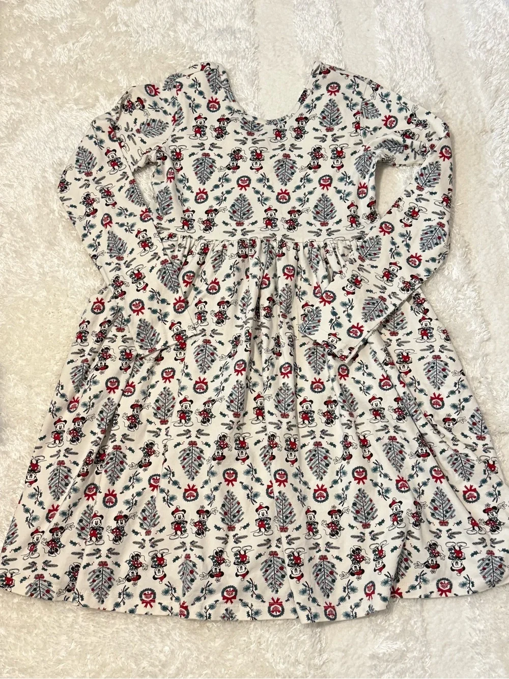 Hanna Andersson Long-Sleeve Holiday Disney Character Dress w/ Red & Blue Accent